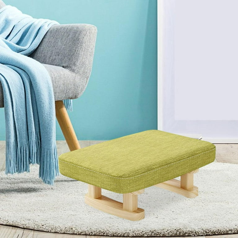 Small Footstool Foot Rest with Wooden Legs, Rectangle Chair Step Stool  Padded Foot Stool Small Ottoman for Guest Room Bedroom Blue 