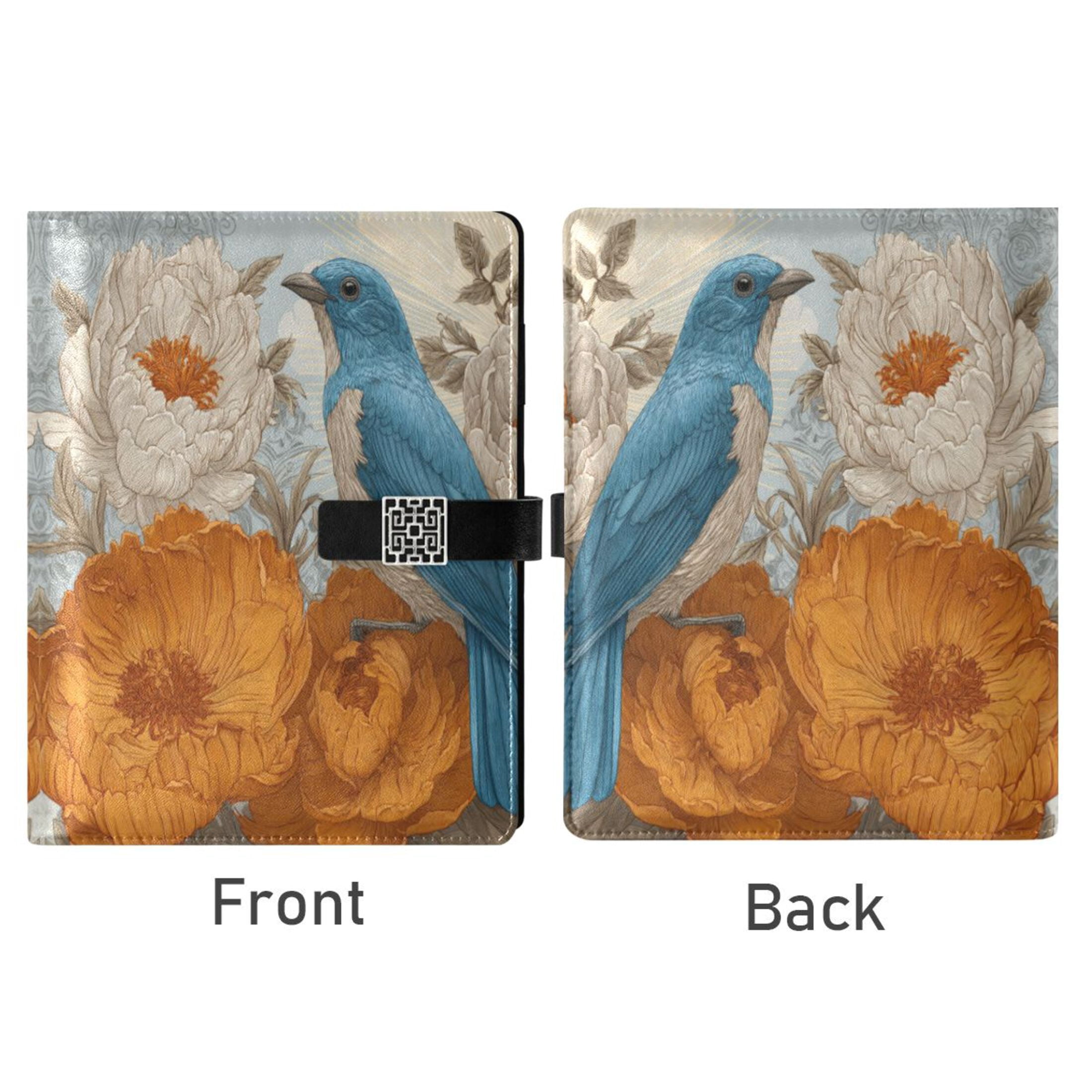 Leather Planner Leather Notebook Notebook Journal Binder Design Pen Pocket Design Convenient for Storage Flowers Blue Bird Pattern