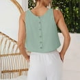 thumbnail image 4 of TANYSU Women's Linen Blend Casual Tank Tops Sleeveless Round Neck Button Up Shirt For Summer Comfortable Breathable Loose Fit U Neckline Solid Color Vests Relaxed Fit, 4 of 7