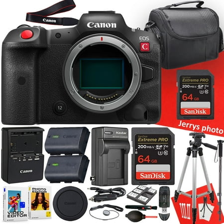 Canon EOS R5 C Mirrorless Camera (Body Only) + 2PC 64 GB Memory + Tripod + Monopod + Extra Battery + More (21pc Bundle)