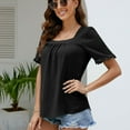 thumbnail image 4 of Defitshape Women's Short Sleeve T Shirt Soft Top Puff Sleeve Cute Ruffle Square Neck Casual Summer Bell Sleeve Blouse Black Large, 4 of 4