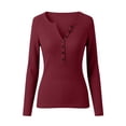 thumbnail image 6 of Womens Slim Knitted Tops Long Sleeve Button Up V Neck Sweaters for Women Ribbed Tight Pullover Fall Winter Top, 6 of 8