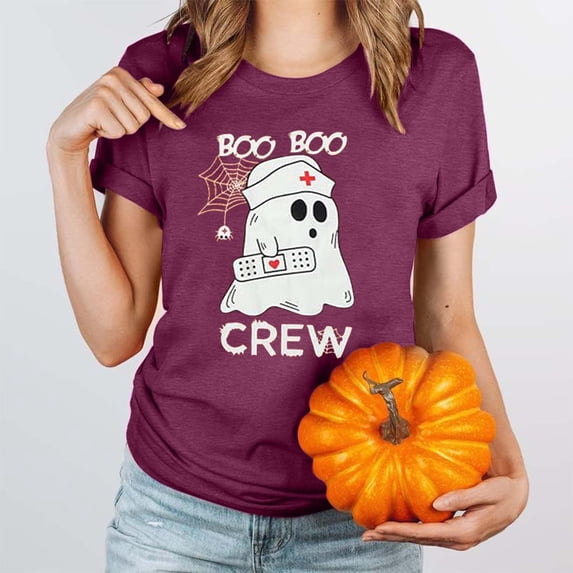 Halloween Shirts for Women Halloween Ghostly Printed T Shirt Adorable Tee For Festive Women Red XL