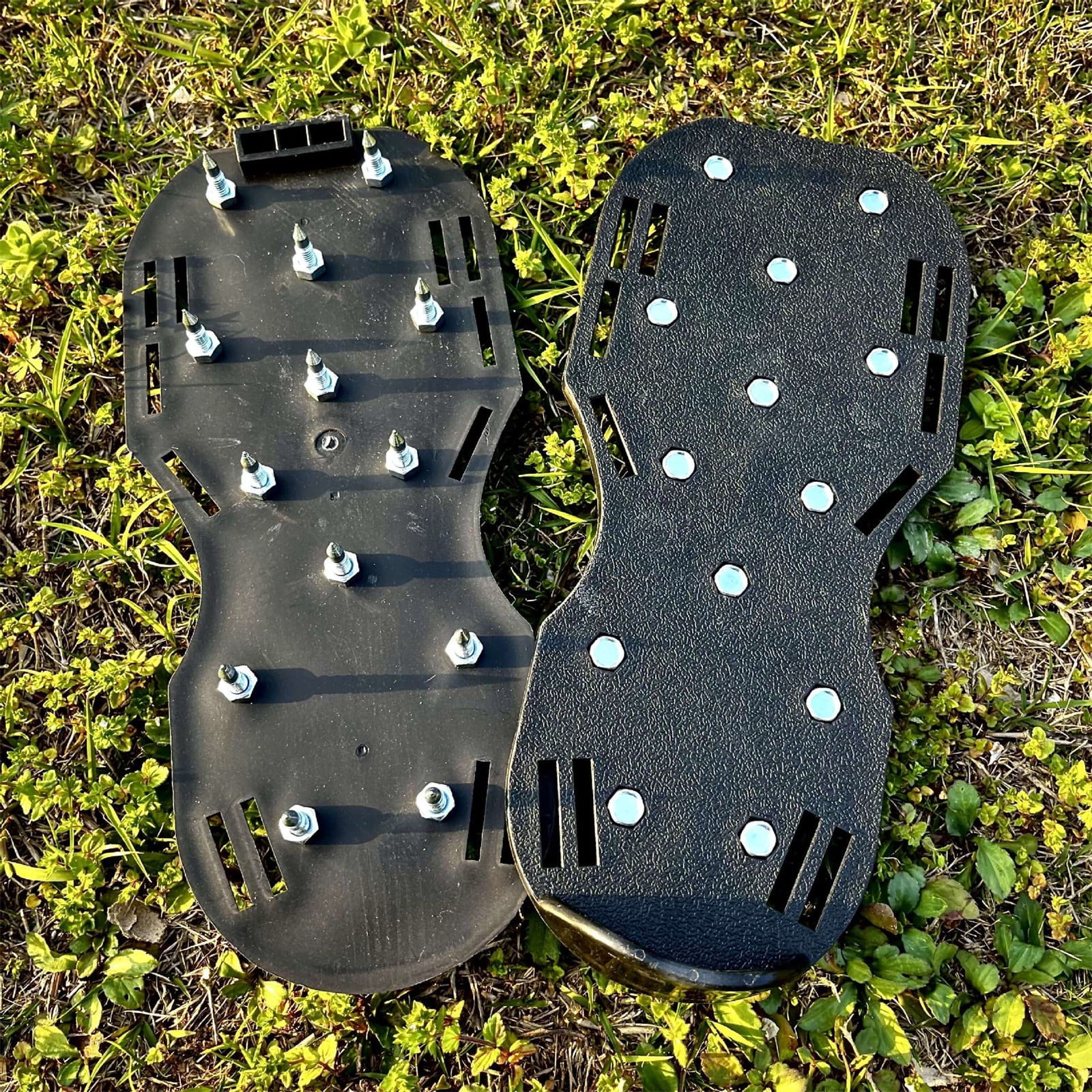 Lawn Aerator Shoes For Soil Yard Tool With Hook & Loop Straps, Garden Lawn Spike Shoes, Lawn Aerator Shoes for Grass - with Adjustable Strap and Heavy Duty Spikes, One-Size-Fits-All Use (Black,1 Set)
