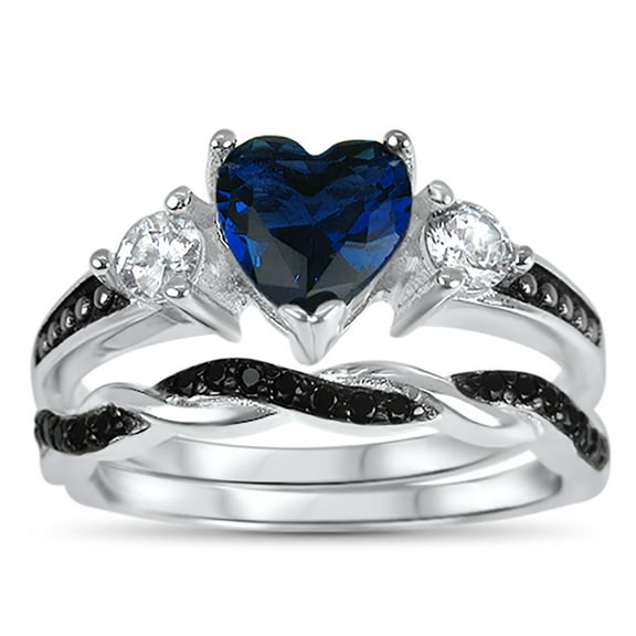 LaRaso & Co 1 Carat Heart Cut Blue Sapphire CZ Wedding Engagement Ring Set for Women Size 9