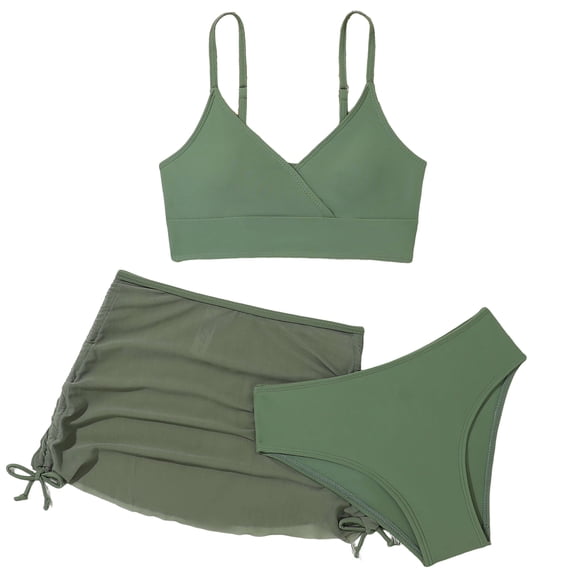 XZNPDUCQ Girls Three Piece Bikini Mesh Swimsuit Set Comfortable Breathable And Stylish Swimming Suit For Girls 13-14 Years Green