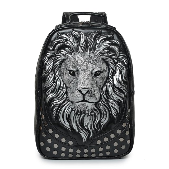 Mochila para portátil Kiisy 3D de piel de león a la moda para viajes, negra