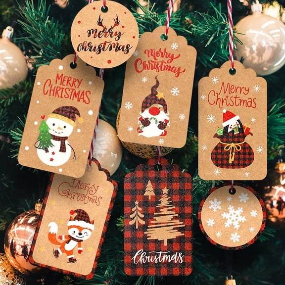 Yoyauz 150/100/50 Pieces Christmas Paper Gift Tags Brown Kraft Tags Hang Labels Christmas Tree Snowflake Reindeer Design with Jute Twine for Christmas DIY Wrapping Favor Holiday Present
