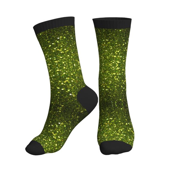 Crew Socks for Women Men Athletic - Green Glitter Sparkle Soft Comfort Breathable Mid-Calf Sole Running Socks Womens Men