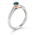 thumbnail image 3 of Gem Stone King 925 Silver and 10K Rose Gold London Blue Topaz Solitaire Engagement Ring for Women (0.22 Cttw, Gemstone November Birthstone, Round 3.5MM, Size 7), 3 of 4
