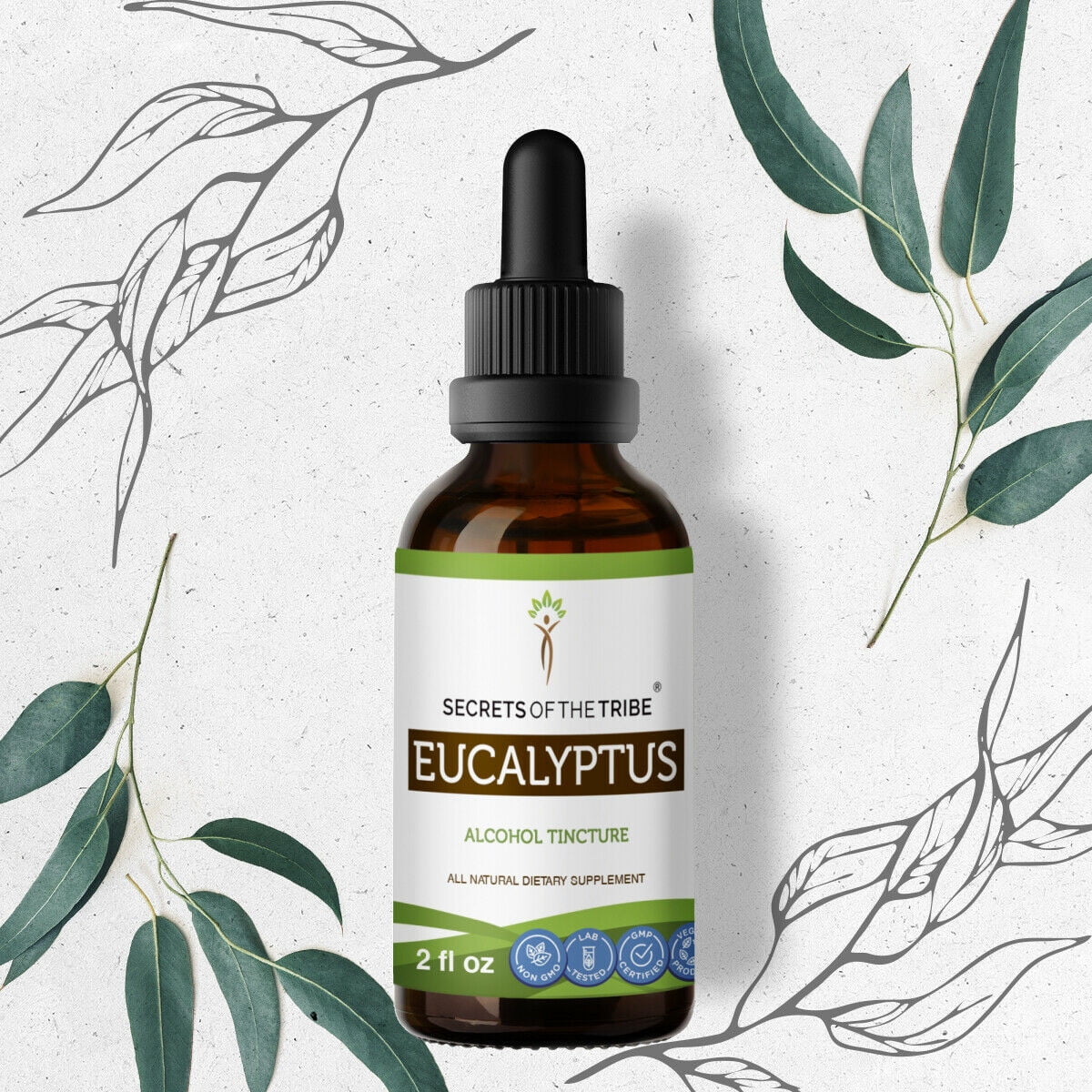 Eucalyptus Tincture Alcohol Extract, Organic Eucalyptus (Eucalyptus Globulus) Dried Leaf 2 oz 