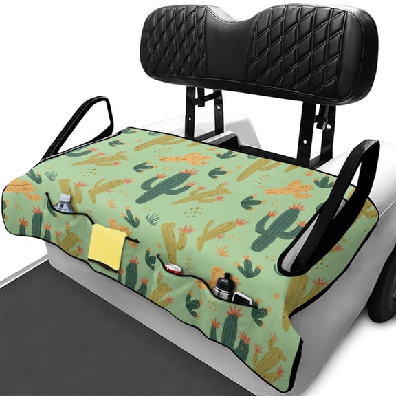 XYZCANDO Cactus Pattern 2 Passenger Golf Cart Seat Cover | Terry Cloth With 4 Pockets Non-slip Washable Golf Cart Accessory