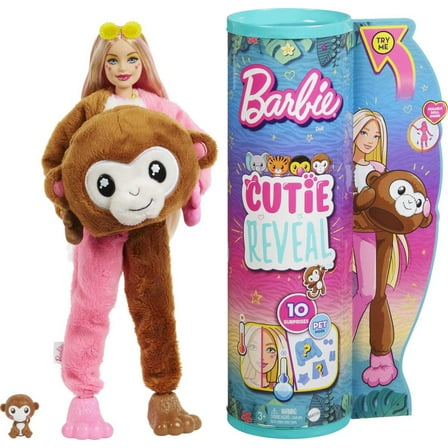 Barbie Cutie Reveal Chelsea Doll and Accessories, Jungle Series, Monkey-Themed Small Doll Set