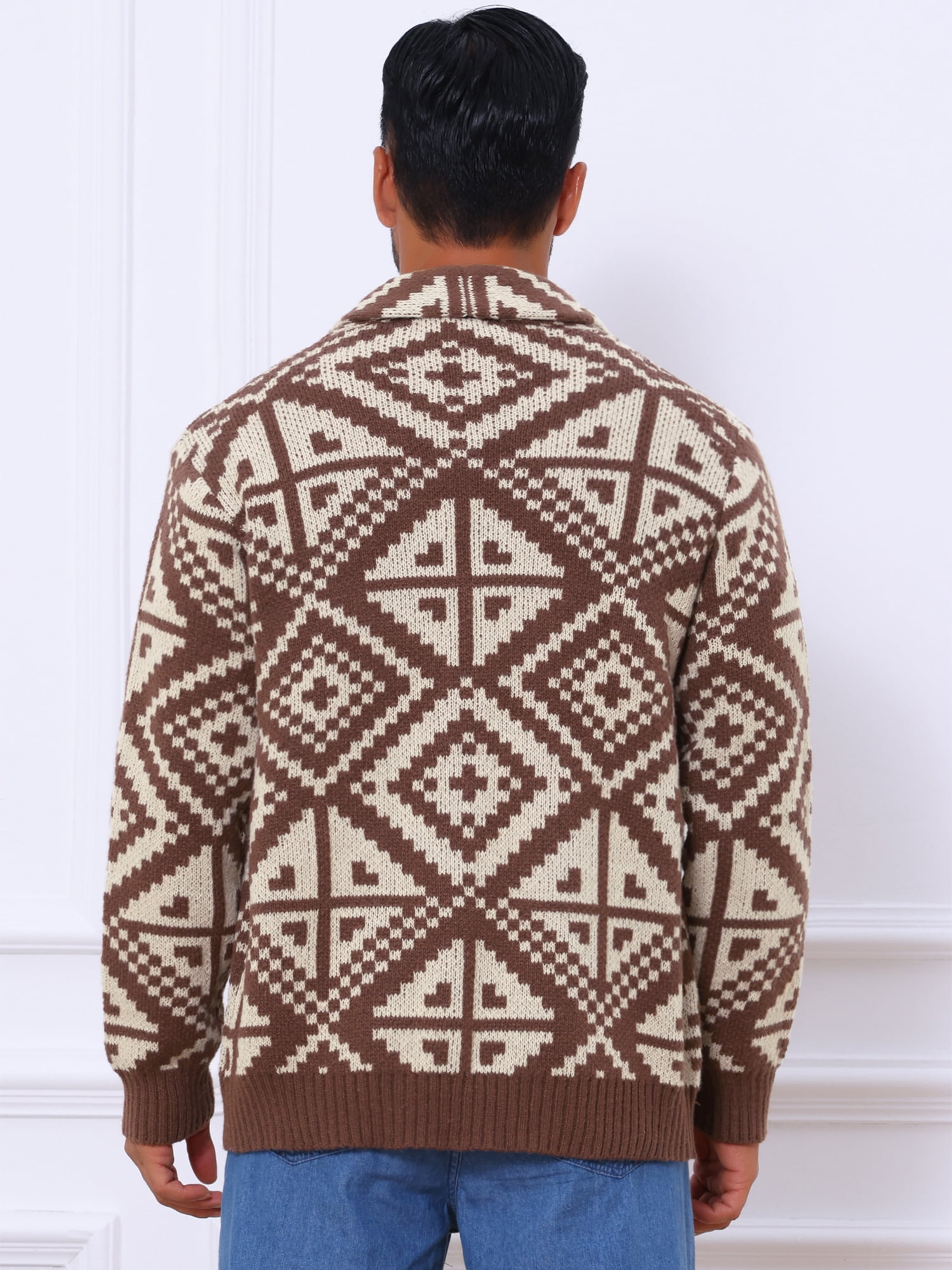 DARING DIVA Men's Shawl Collar Long Sleeved Knitwear Cardigan Sweater M Brown