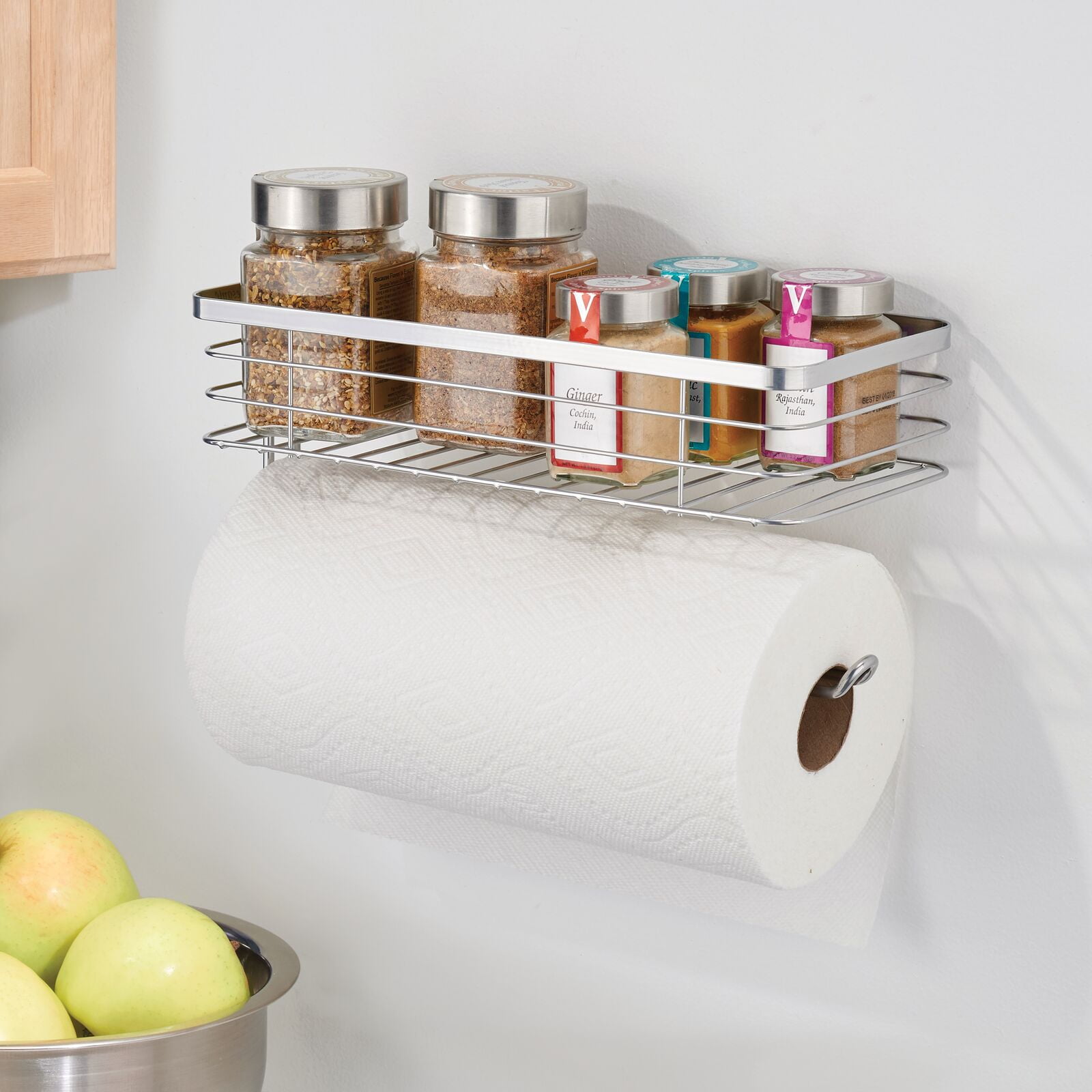 Mdesign Wall Mount Metal Paper Towel Holder With Storage Shelf - Black :  Target