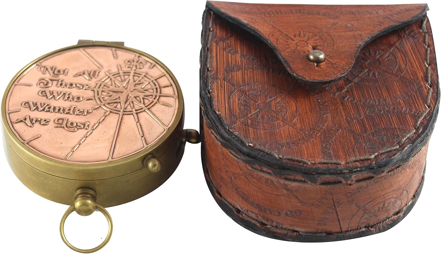 Nautical Victorian Marine Binocular Leather Case Brass Copper Quote Compass Stylish Handmade Orange Brass Pocket Compass Portable Leather Cover gift