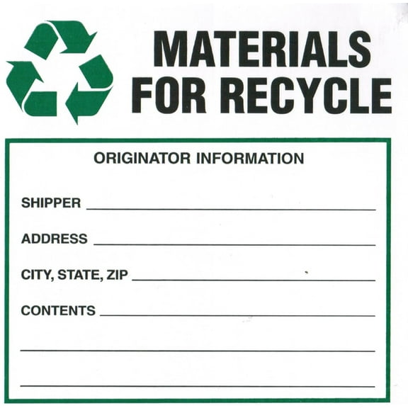 MATERIALS FOR RECYCLE - 6" x 6" Industrial Labels, Vinyl - Pack of 100