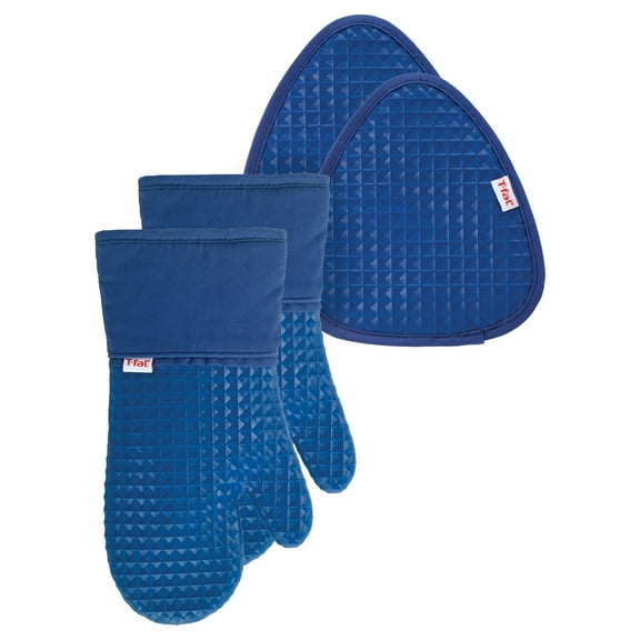 T-fal 4-Pack Waffle Oven Mitt & Pot Holder Set, Blue