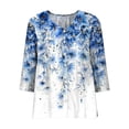 thumbnail image 4 of Mifsaly Button Down Shirts for Women Floral Print V Neck 3/4 Sleeve Linen Tops Empire Waist Lightweight Boho Summer Top Beach Vacation Daily Wear Outfits L, 4 of 5