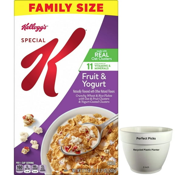 Kellogg's Special K Breakfast Cereal, Fiber Cereal, Family Breakfast, Family Size, Fruit and Yogurt, 17.9oz Box (1 Box), ‌Includes 1 Plastic Planter