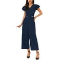 thumbnail image 2 of INSPIRE CHIC Women's Formal Jumpsuits Ruffled Sleeve High Waist V Neck Dressy Long Wide Legs Pants L Dark Blue, 2 of 6