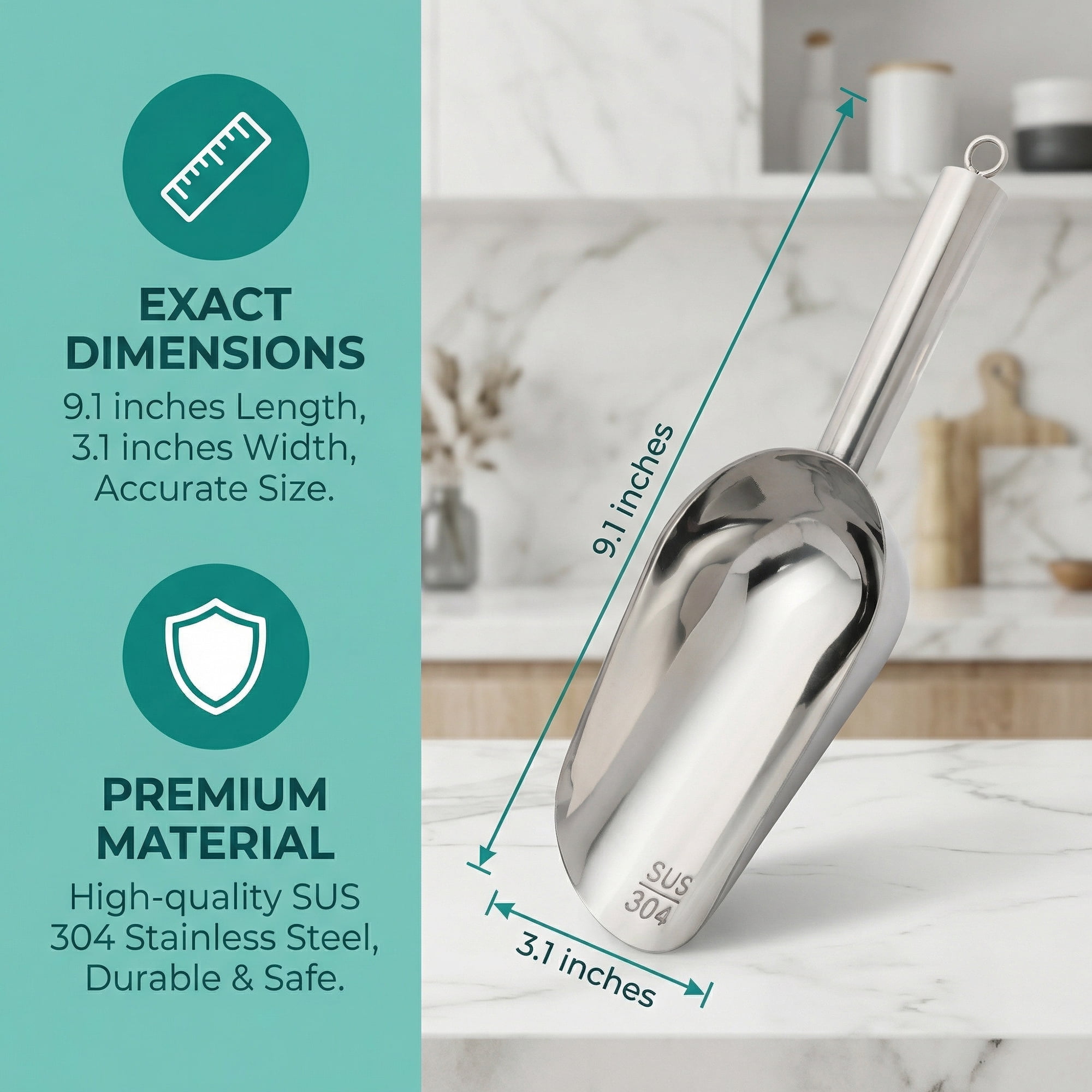 Unique Bargains 1Pcs Easy Clean Stainless Steel Ice Scoop Silver 9.1*3.1inch