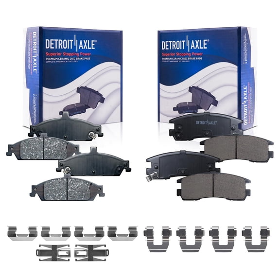 Detroit Axle - Brake Pads for 1999-2004 Oldsmobile Alero, 2005 Pontiac Grand Am, Ceramic Brake Pads w/ Hardware 2000 2001 2002 2003 Front and Rear Replacement