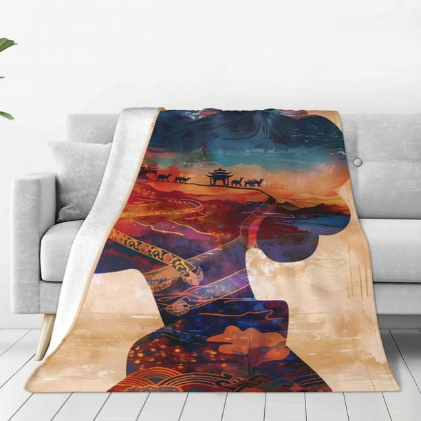 Fotbe Cultural Silhouette Journey Manta de Franela Acolchonada con Estampado, Súper Suave y Esponjosa, Extra Grande para Sofá, Cama, Uso Todo el Año-60"x50"