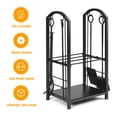 thumbnail image 1 of Patiojoy Fireplace Log Rack with 4-Piece Fireplace Tools Wrought Iron Storage Logs Holder with Poker Black, 1 of 7