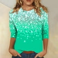 thumbnail image 2 of Bowake Chemises à Manches 3/4 Scintillantes pour Femmes Col Rond Décontracté Été Hauts Scintillants Blouses de Soirée pour Sorties, 2 of 5