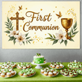 thumbnail image 3 of First Communion Banner Floral Cross Chalice Decoration Ceremony Backdrop Religious Event Party Decor Celebration Background Decor Spiritual Display, 3 of 3