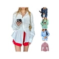 thumbnail image 4 of Hirigin Store Women Long Sleeve Shirts Solid Color Scrunched Turn Down Collar Button Down Blouses Spring Casual Tops Streetwear, 4 of 9