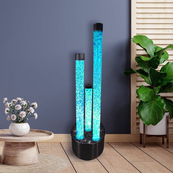 3-Tiered Black Base Bubble Fountain w/16 Lighting Functions