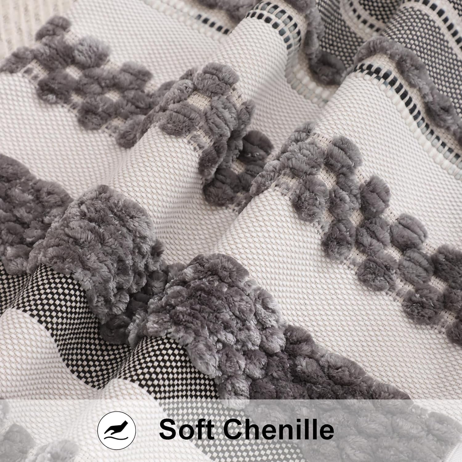 Tosleo Boho Throw Pillow Covers 18x18 Set of 2 Striped Decorative Pillow Cases Accent Chenille Pillowcases Farmhouse Cushion Case Bohemian Nuetral Textured Pillow Cover,Gray