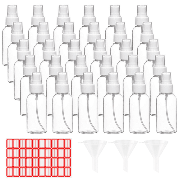 30 Pack Spray Bottles, 30ml 1oz Clear Empty Fine Mist Plastic Mini Travel Bottle Set, Small Refillable Liquid Containers