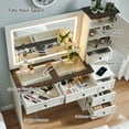 thumbnail image 7 of wow97e Farmhouse Vanity Desk with Touch Screen LED Mirror, Makeup Vanity Desk with Charging Station, 6 Drawers, Glass Top, Rustic Wood Dressing Table for Bedroom, 7 of 7