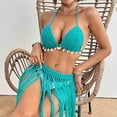 thumbnail image 4 of Traje de baño para mujer, conjunto de bikini con falda y borlas de color liso con tiras y aberturas, trajes de baño para mujer, conjuntos de bikini para mujer, trajes de baño bikini para mujer, 4 of 5