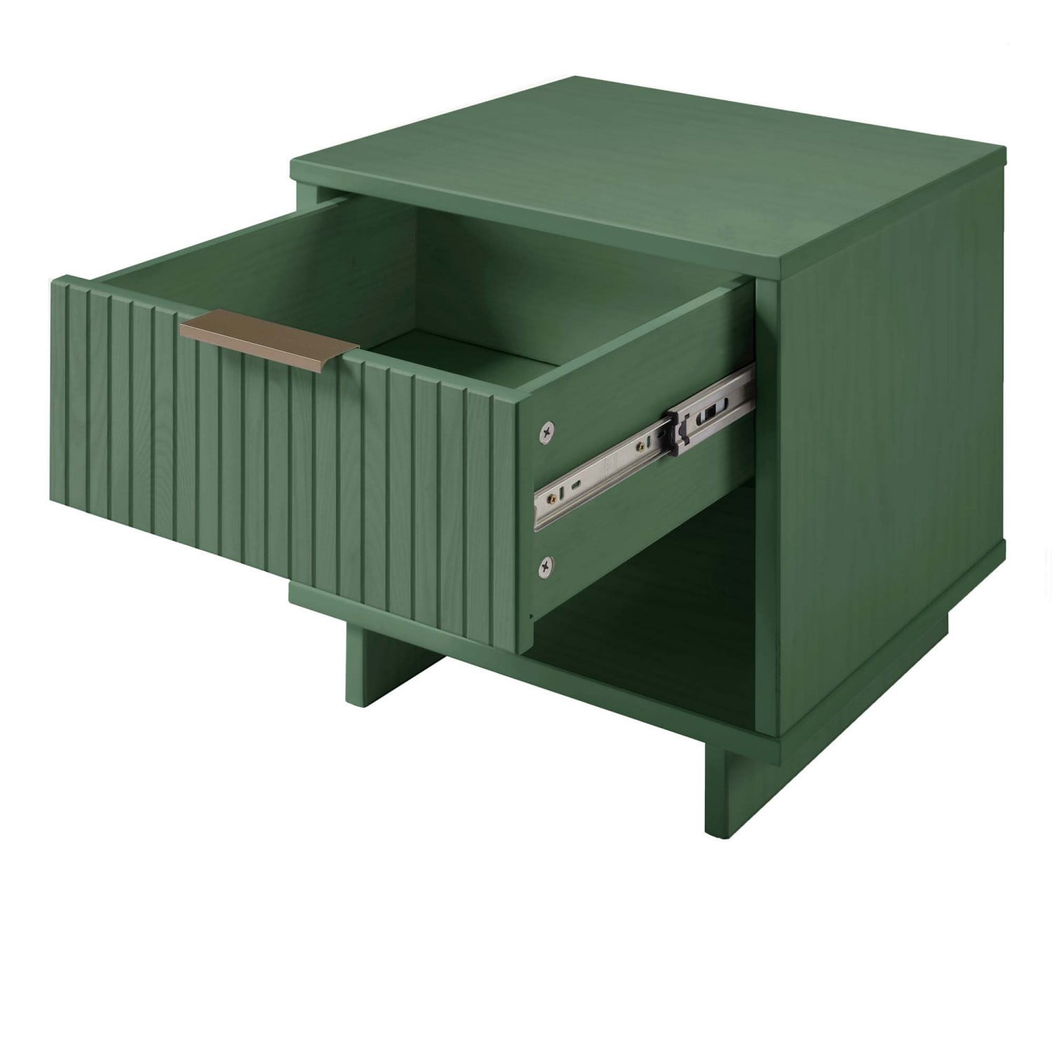 Sage Green Nightstand, Modern Contemporary Bedside Table with 1 Drawer, Solid Wood Ribbed Drawer Front and Gold Handle, Glam Storage End Table for Bedroom Living Room