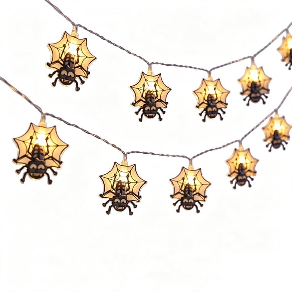 Ouuluon 5Ft 10 LED Halloween Web String Light, Battery Operated Decorative Wires for Party Window Mantel Decor
