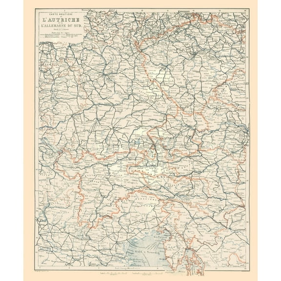 Historic Map - Austria Germany South - Baedeker 1896 - 23 x 27.58 - Vintage Wall Art
