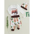thumbnail image 3 of Wassery 3PCS Newborn Baby Boy Clothes Western Cowboy Letter Printed Bodysuit Romper Pants Hats Coming Infant Home Outfits 0-18M, 3 of 8