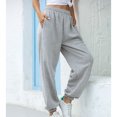 thumbnail image 3 of Pantalones largos para mujer, cintura elástica, Color puro, diseño con bandas en el tobillo, pelusa Extra, pantalón femenino a la moda, gris XXL, 3 of 7