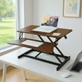 thumbnail image 6 of 32 Inch Desk Converter Height Adjustable Sit to Stand Riser Dual Monitor and Laptop Workstation with Wide Keyboard Tray Walnut Color, 6 of 9