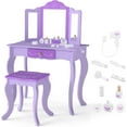 thumbnail image 2 of INFANS Kids Vanity, 2 in 1 Wooden Princess Makeup Table and Stool Set with Tri-Folding Detachable Mirror 10 Accessories, Toddler Pretend Beauty Dressing Play for Girls Aged 3+, 2 of 9