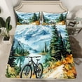 thumbnail image 2 of Feelyou Modern Cycling Lover Queen Sheet Sets, Watercolor Mountain Flat Sheet, Teens Kids Boys Girls Queen Fitted Sheet, Lightweight Room Decor, 4pcs, 2 of 7