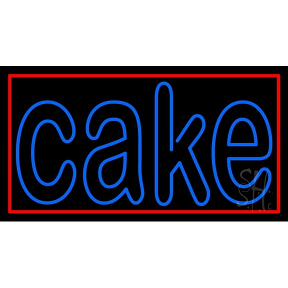 Double Stroke Blue Cake With Border LED Neon Sign 13 x 24 - inches, Clear Edge Cut Acrylic Backing, with Dimmer - Bright and Premium built indoor LED Neon Sign for restaurant decor.