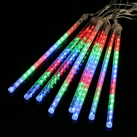 Finether 8 Tube 13.1 ft 144 LED Meteor Shower Rain Snowfall String Lights for Holiday Christmas Halloween Party Indoor Outdoor Decoration Commercial Use, Multi-Col