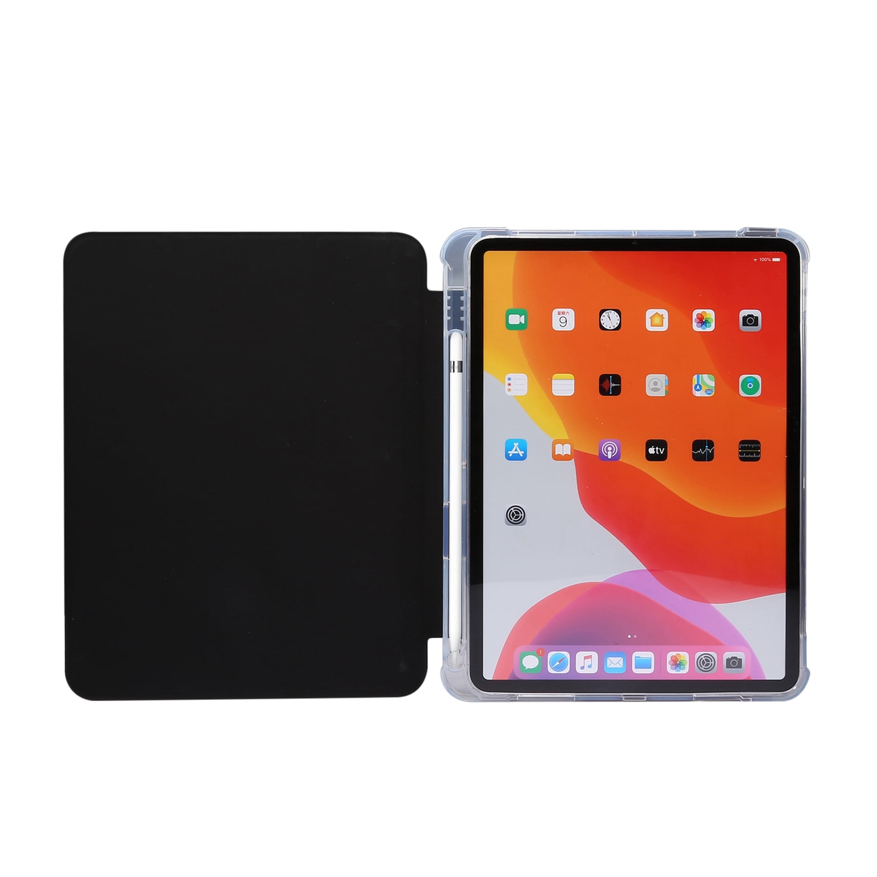 Allytech iPad Air 5 Case, iPad Air 5th 4th Generation Case, Ultra Slim Shell Auto Sleep Wake Flip Tri-fold Stand Build-in Pencil Holder Clear Back Cover Case for Apple iPad Air 4 5 10.9-inchBlack