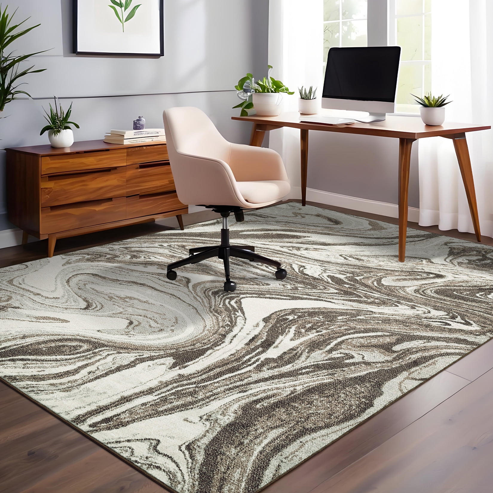 Garvee 8'x10' Large Area Rugs for Living Room Modern Abstract Rug Machine Washable Rug, Stain Resistant Indoor Carpet Low Pile Non-Slip Rugs for Bedroom Dining Room Office Playroom, Camel