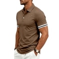 thumbnail image 2 of SAWOBUUN Men's Golf Shirt Short Sleeve Classic Button Collar Top with Striped Cuffs Casual Solid Color Slim Fit Tee, 2 of 9